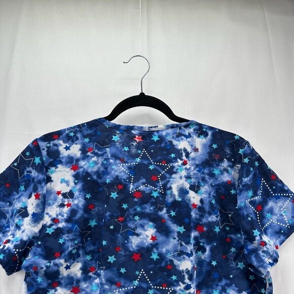 Dickies Scrub Top Womens Sz M Americana Stars and Tie Dye Medical Uniform Blue - Picture 5 of 10